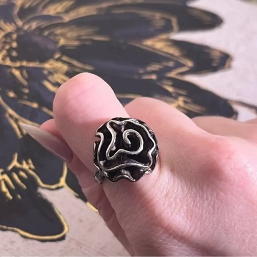 Vintage 925 Sterling Silver Abstract Rose Unique Floral Design Ring